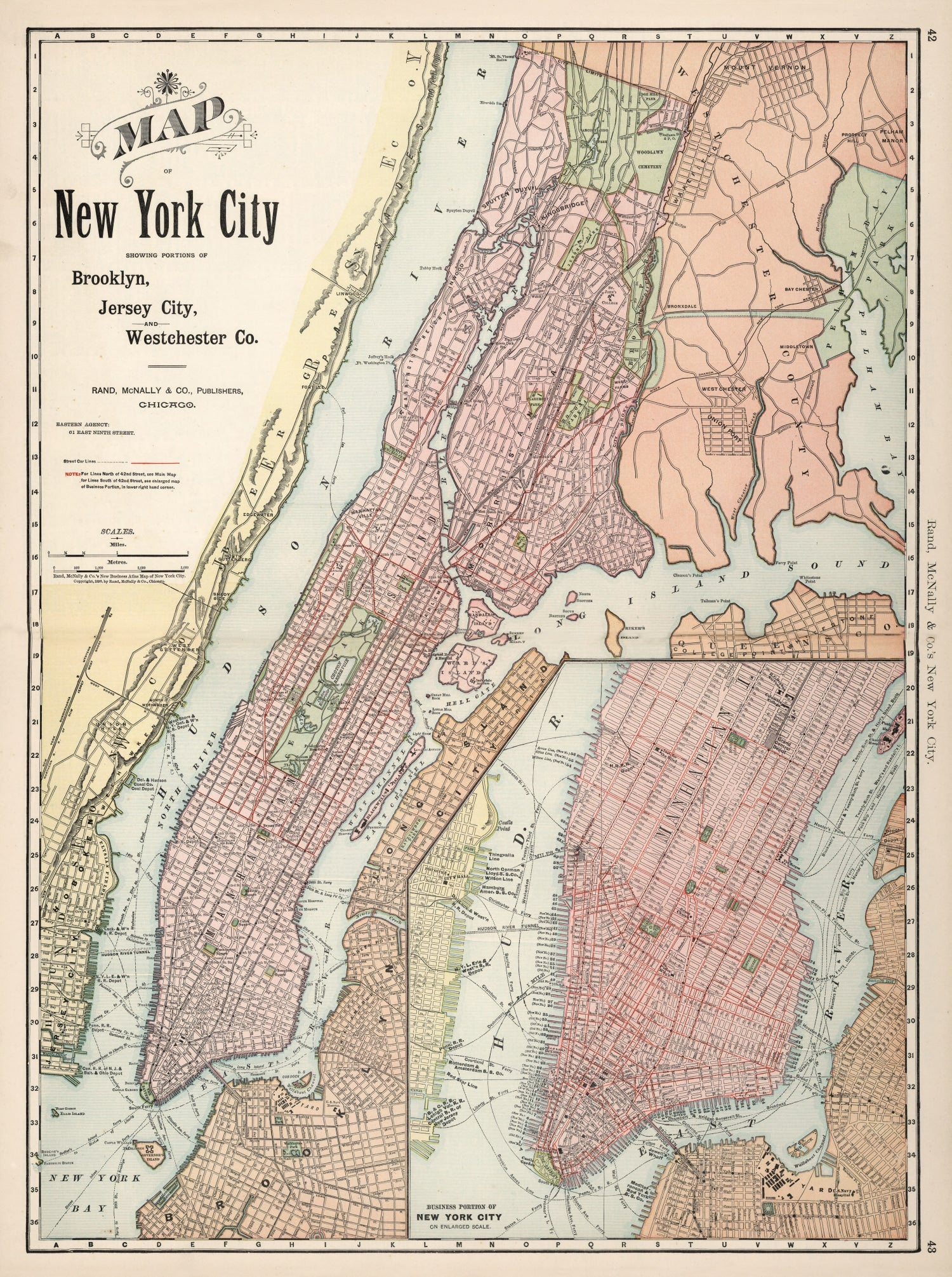 Vintage Map of New York City, New York 1892