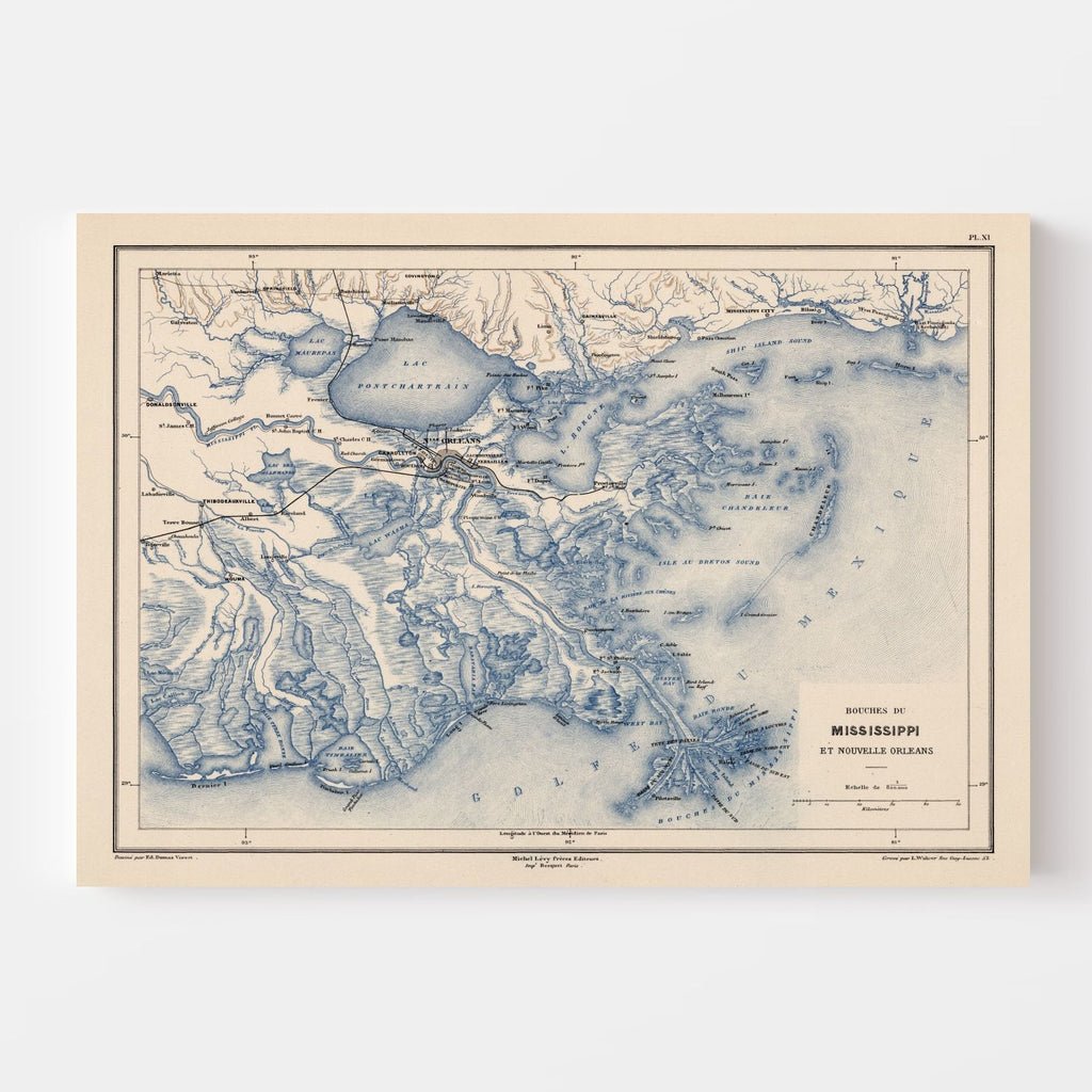 Vintage Map of New Orleans, Louisiana 1875