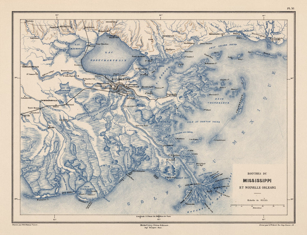 Vintage Map of New Orleans, Louisiana 1875