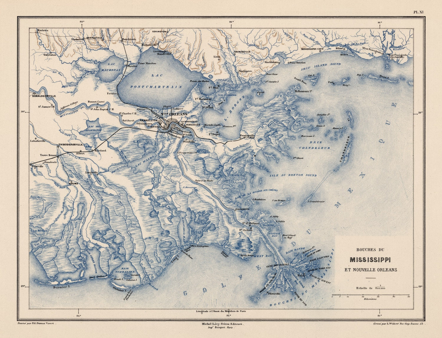 Vintage Map of New Orleans, Louisiana 1875