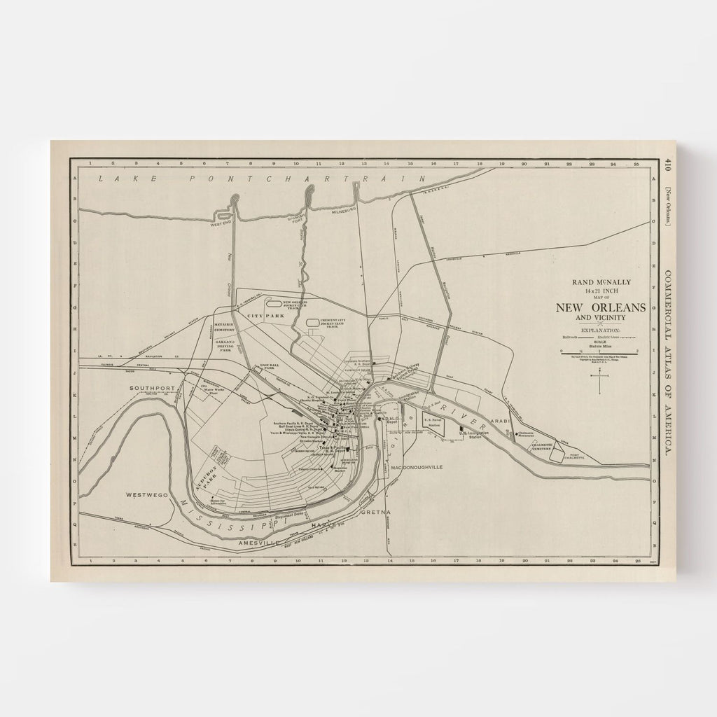 Vintage Map of New Orleans, Louisiana 1924
