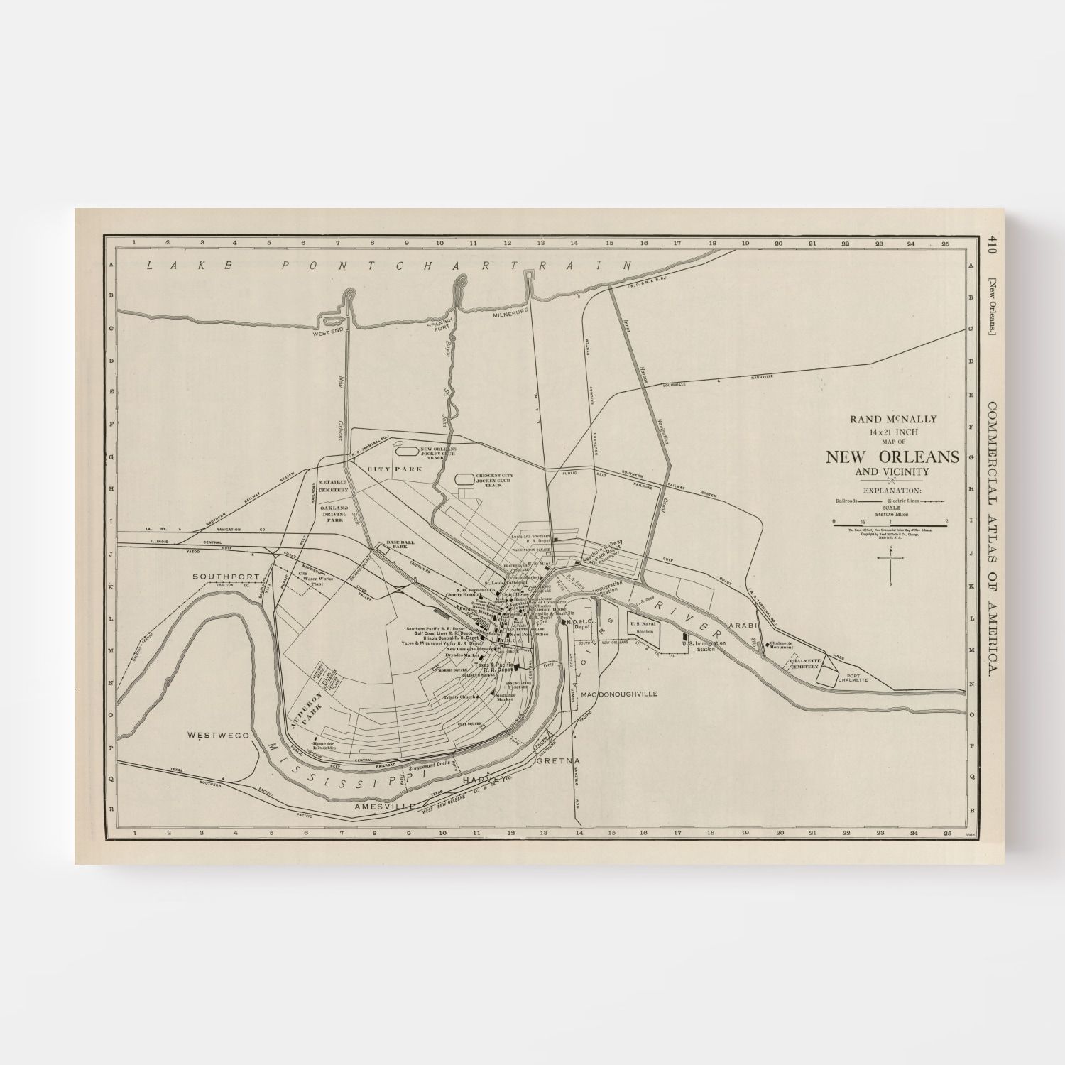 Vintage Map of New Orleans, Louisiana 1924