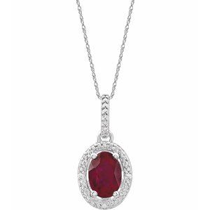 Sterling Silver Lab-Grown Ruby & .01 CTW Natural Diamond 18" Necklace