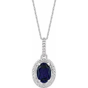 Sterling Silver Lab-Grown Blue Sapphire & .01 CTW Natural Diamond 18" Necklace