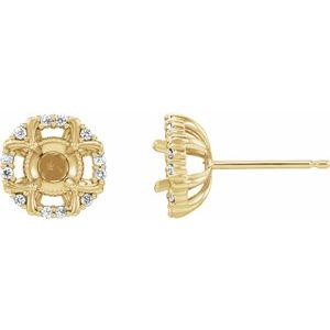 14K Yellow Gold 1/10 CTW Natural Diamond Semi-Set Halo-Style Earrings