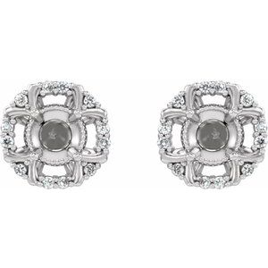 Platinum 1/10 CTW Natural Diamond Semi-Set Halo-Style Earrings – image 2