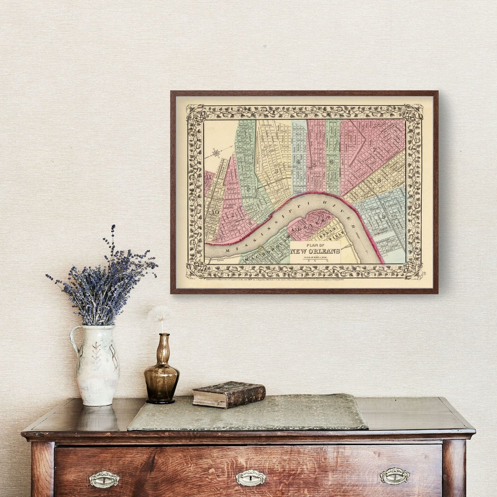 Vintage Map of New Orleans, Louisiana 1870