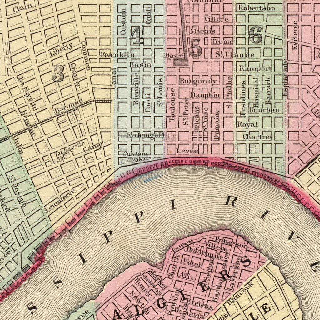 Vintage Map of New Orleans, Louisiana 1870