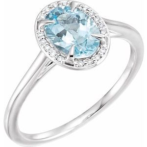 14K White Gold 8x6 mm Natural Aquamarine & .04 CTW Natural Diamond Ring