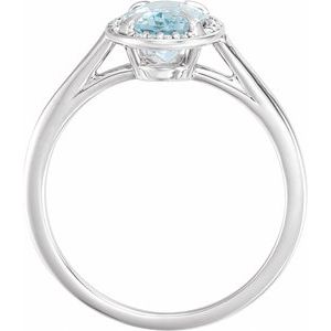14K White Gold 8x6 mm Natural Aquamarine & .04 CTW Natural Diamond Ring
