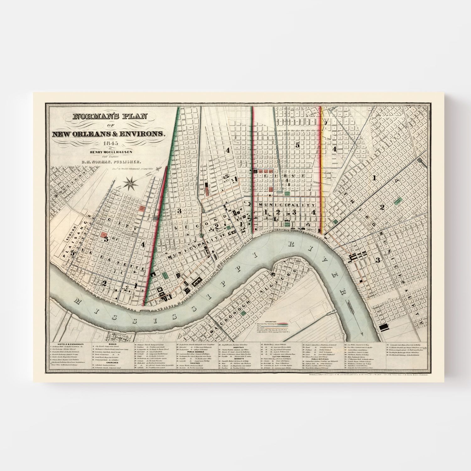 Vintage Map of New Orleans, Louisiana 1845