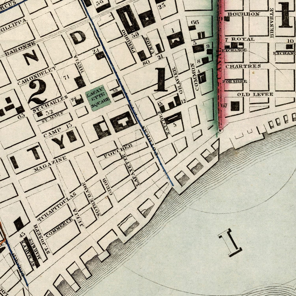 Vintage Map of New Orleans, Louisiana 1845
