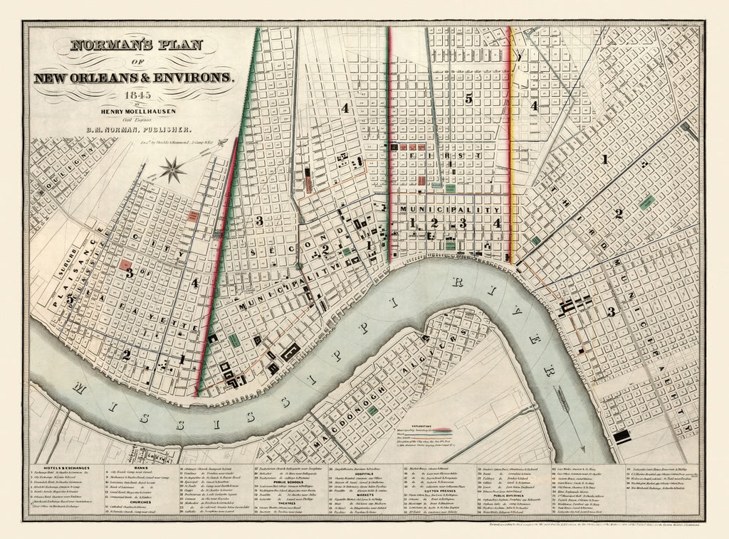 Vintage Map of New Orleans, Louisiana 1845