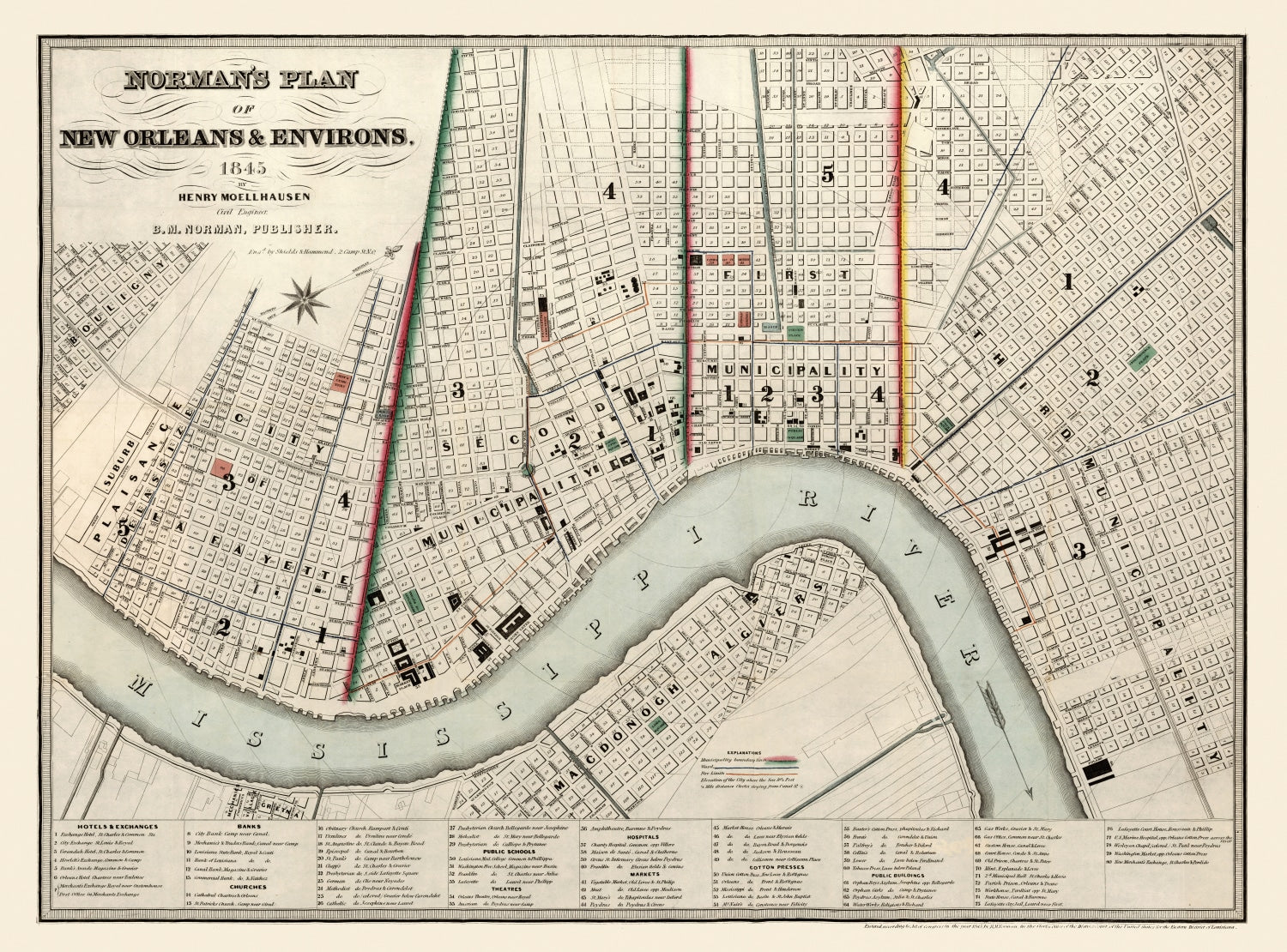 Vintage Map of New Orleans, Louisiana 1845