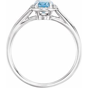 14K White Gold 7x5 mm Natural Aquamarine & .03 CTW Natural Diamond Ring