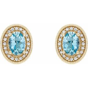 14K Yellow Gold 6x4 mm Natural Aquamarine & 1/5 CTW Natural Diamond Halo-Style Earrings – image 2
