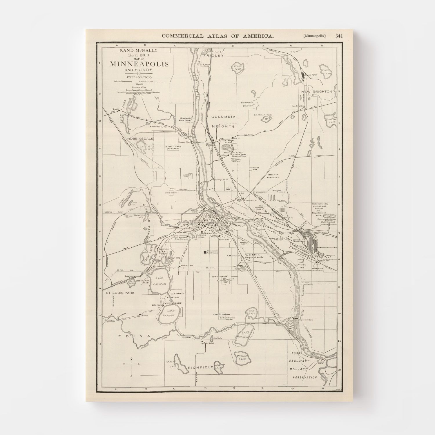 Vintage Map of Minneapolis, Minnesota 1924