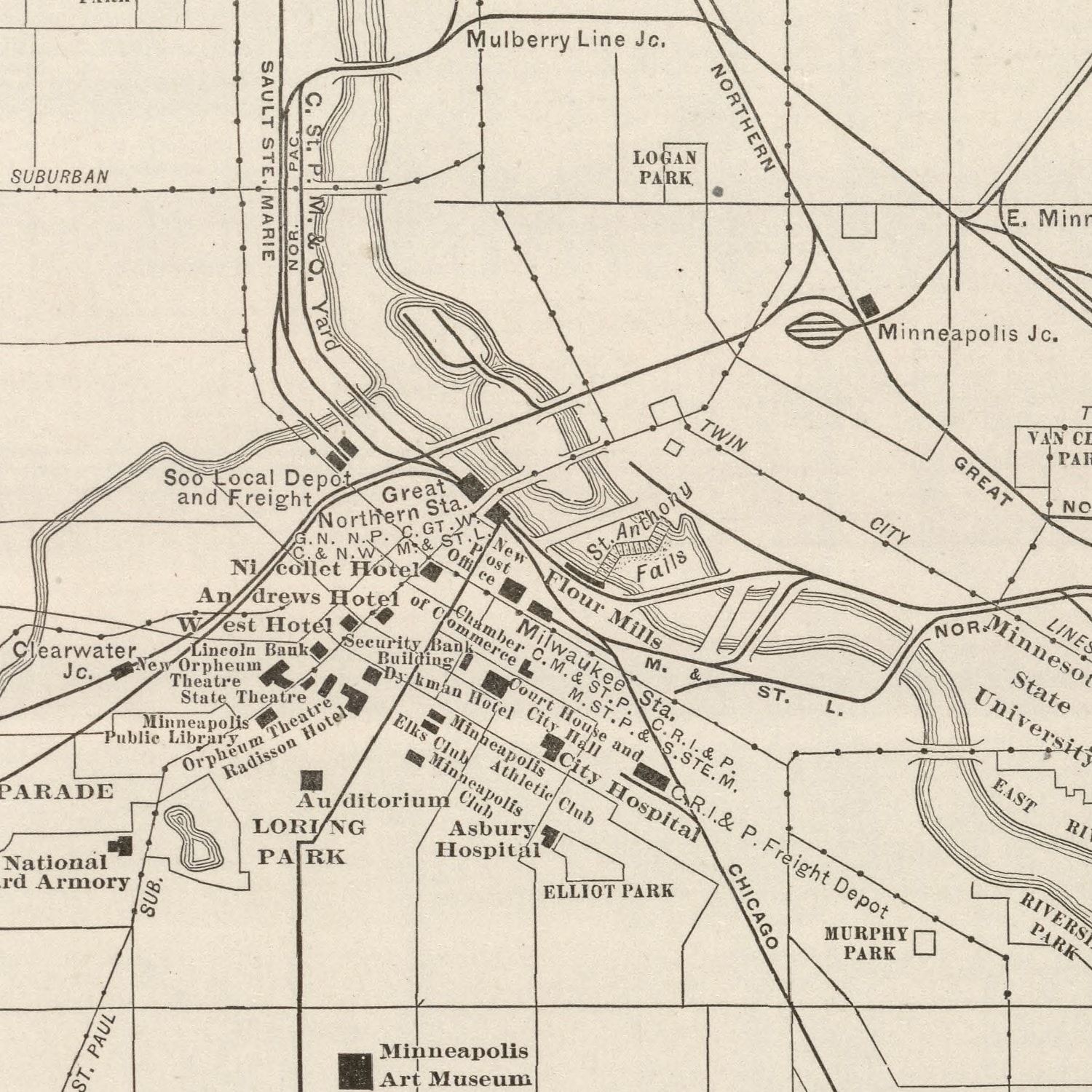 Vintage Map of Minneapolis, Minnesota 1924