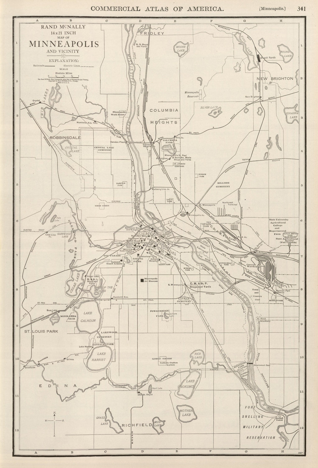 Vintage Map of Minneapolis, Minnesota 1924