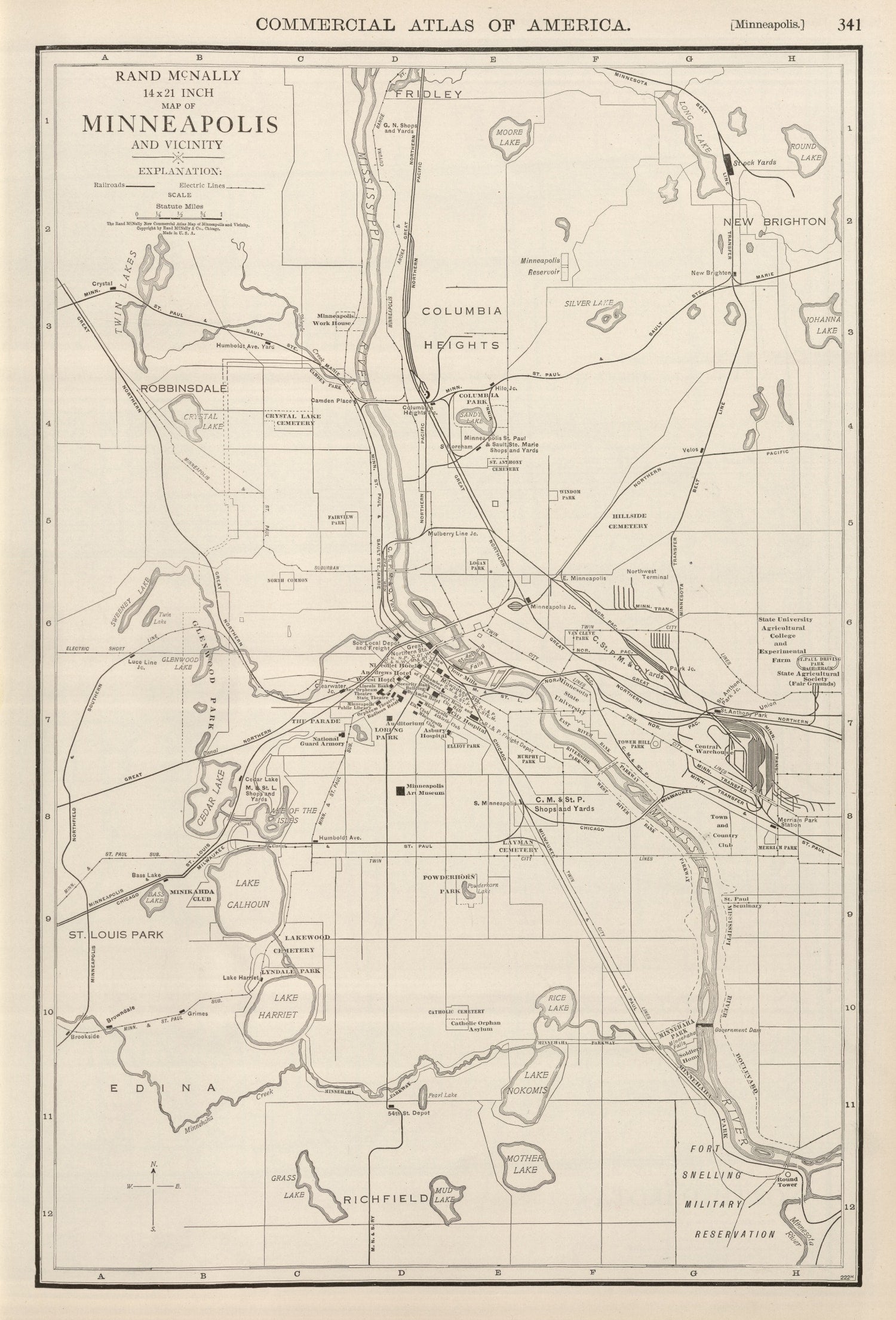 Vintage Map of Minneapolis, Minnesota 1924