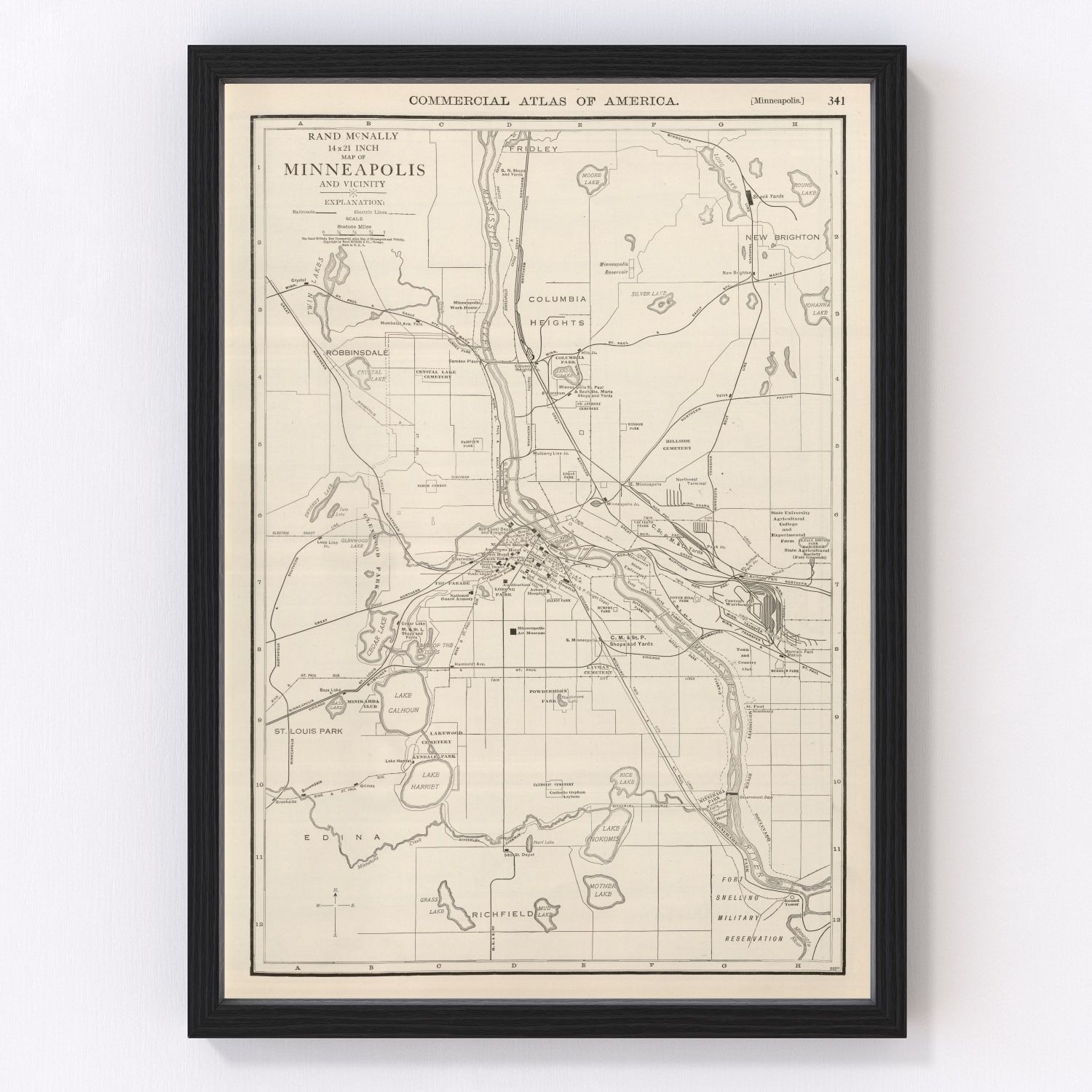 Vintage Map of Minneapolis, Minnesota 1924