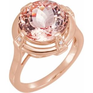 14K Rose Gold Checkerboard Natural Pink Morganite & .02 CTW Natural Diamond Ring