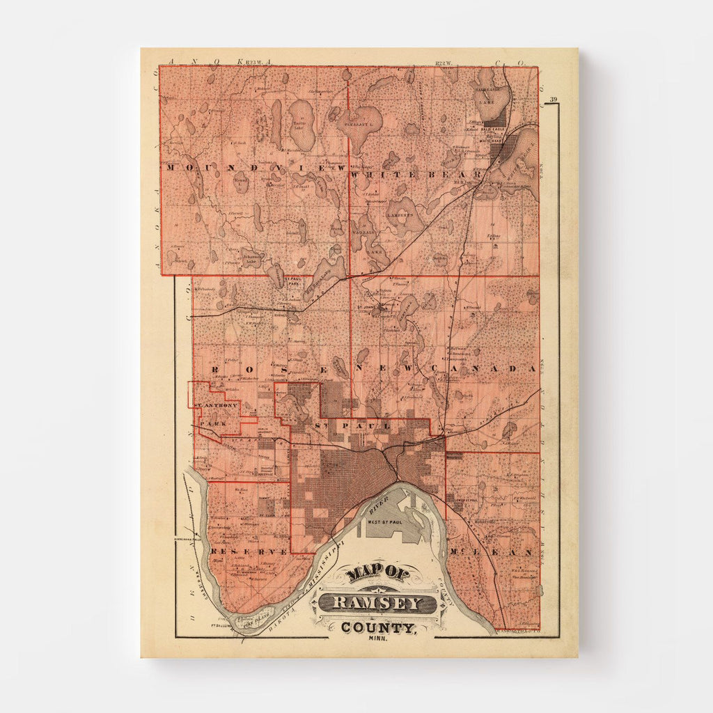Vintage Map of Ramsey County, Minnesota 1874