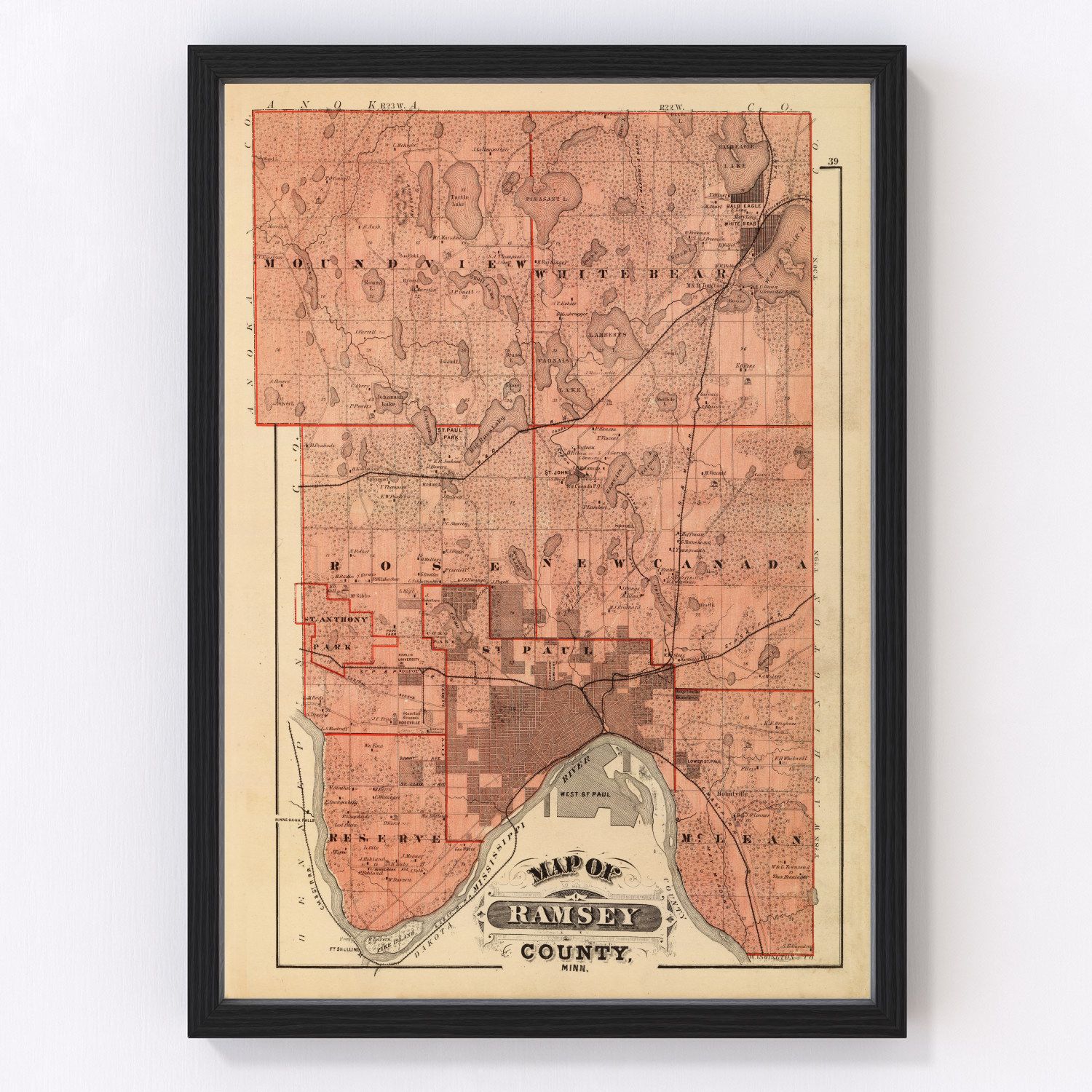 Vintage Map of Ramsey County, Minnesota 1874