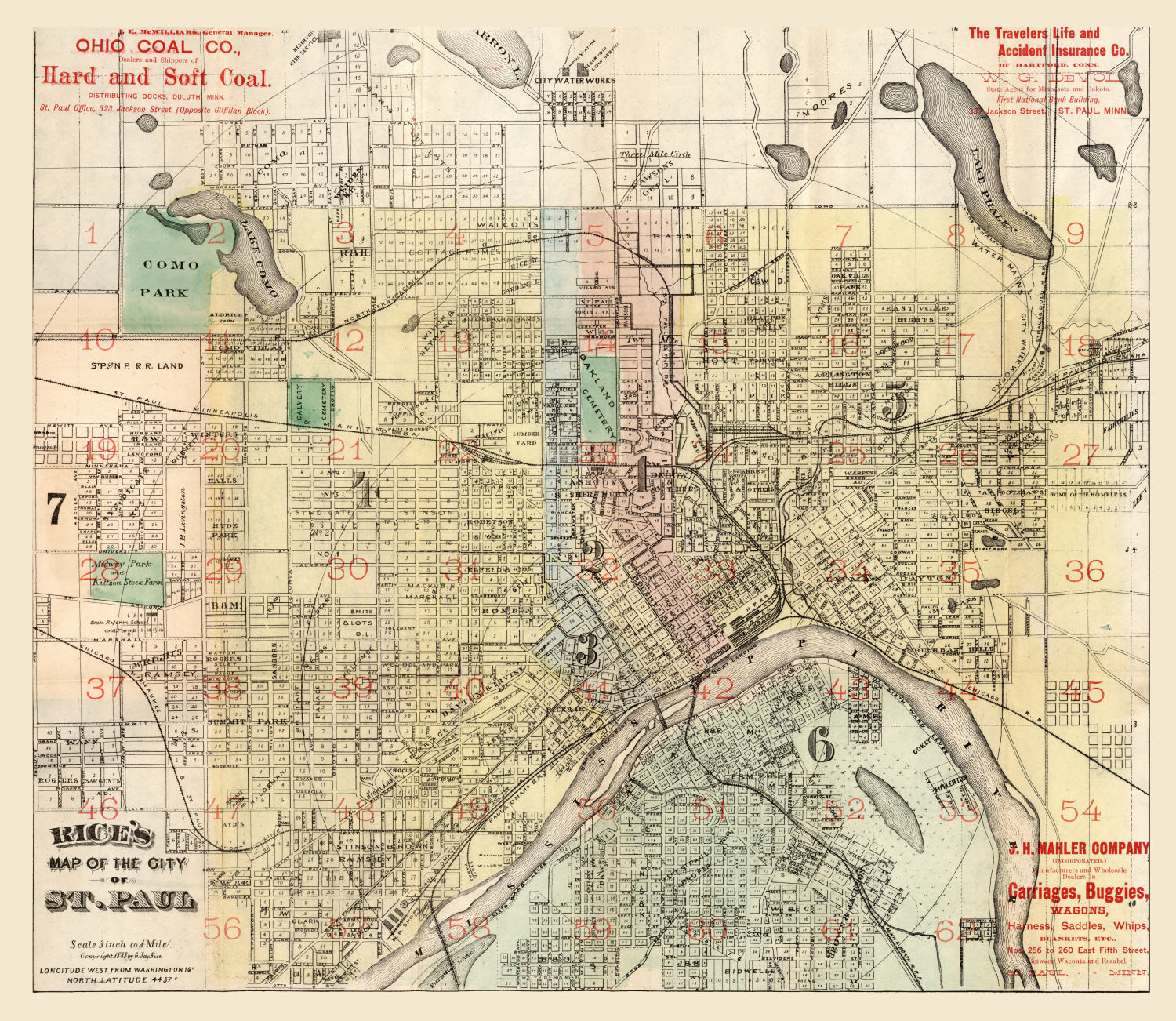 Vintage Map of St. Paul, Minnesota 1884