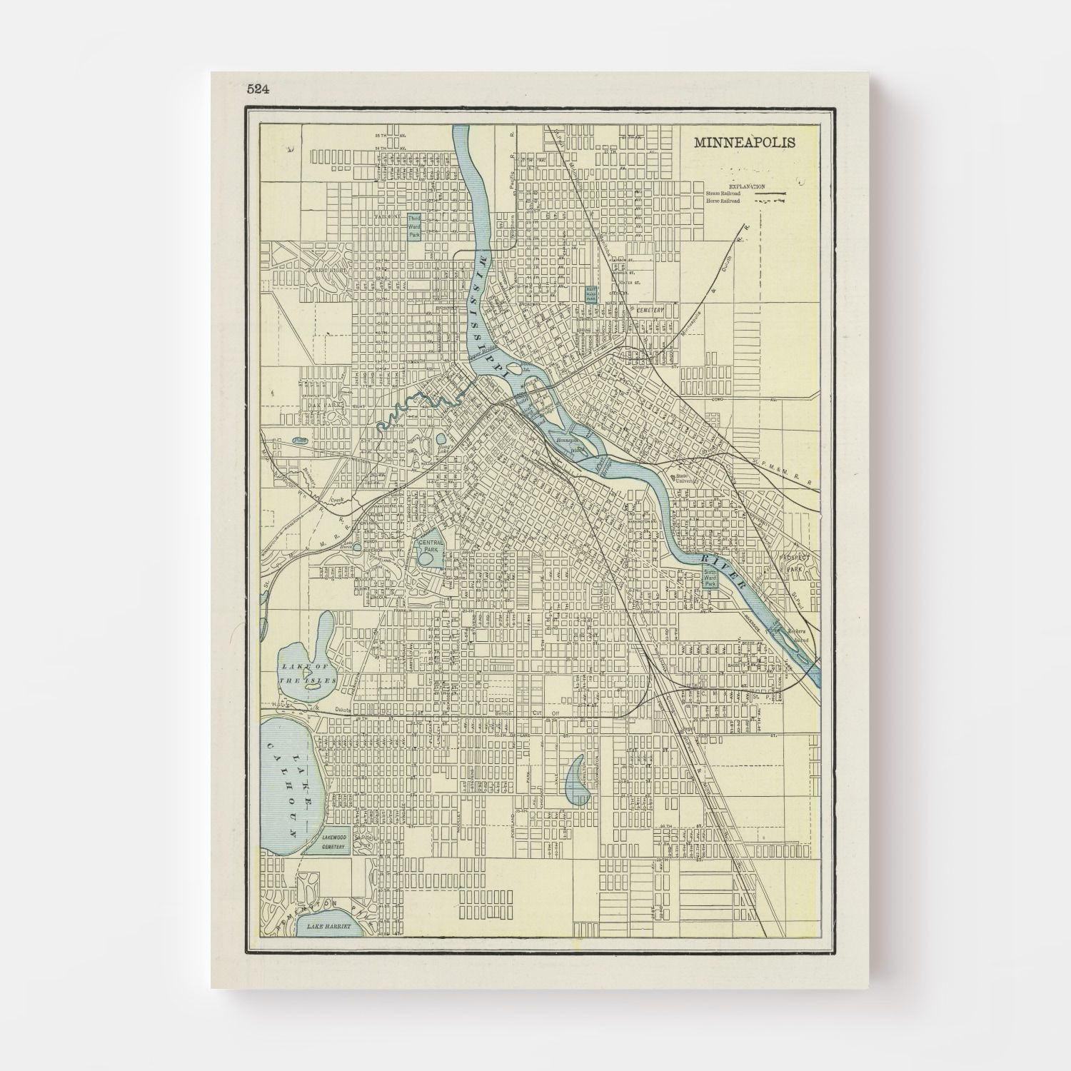 Vintage Map of Minneapolis, Minnesota 1901
