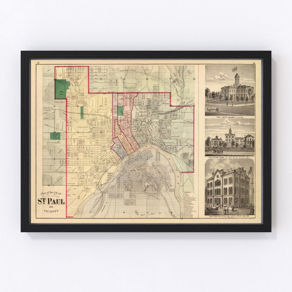 Vintage Map of St. Paul, Minnesota 1874