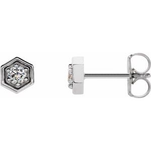14K White Gold 1/8 CTW Natural Diamond Hexagon Stud Earrings