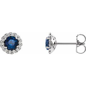 14K White Gold 4.5 mm Natural Blue Sapphire & 1/10 CTW Natural Diamond Earrings