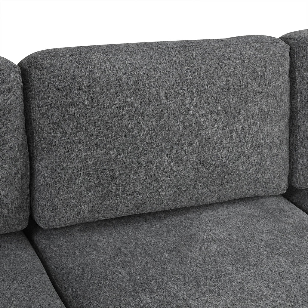 111' Upholstered 3-seater Sofa Curved Sofa Couch with Two Printed Pillows for Living Room, Dark Gray