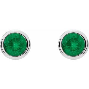 Platinum Natural Emerald Bezel-Set Earrings – image 2
