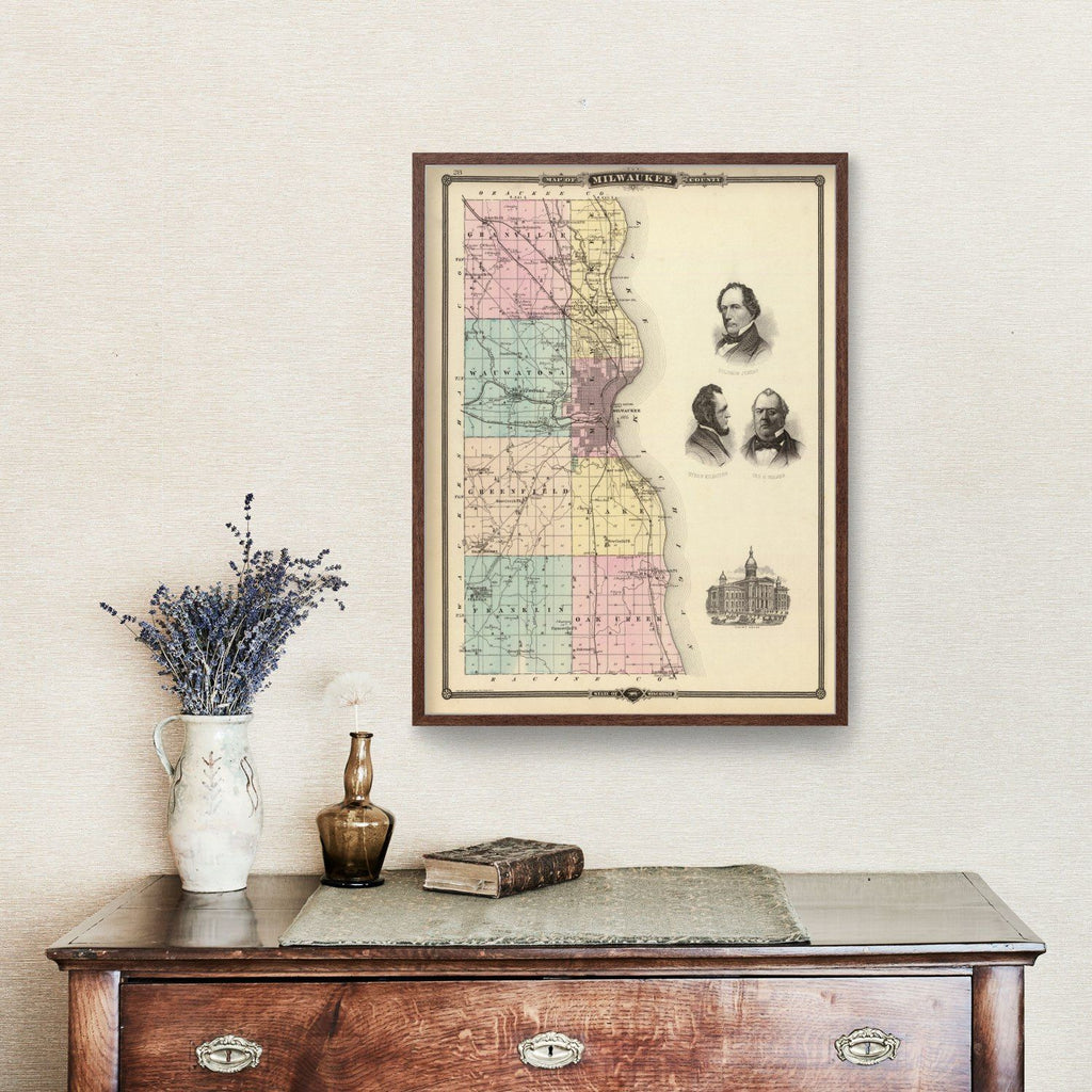 Vintage Map of Milwaukee County, Wisconsin 1878