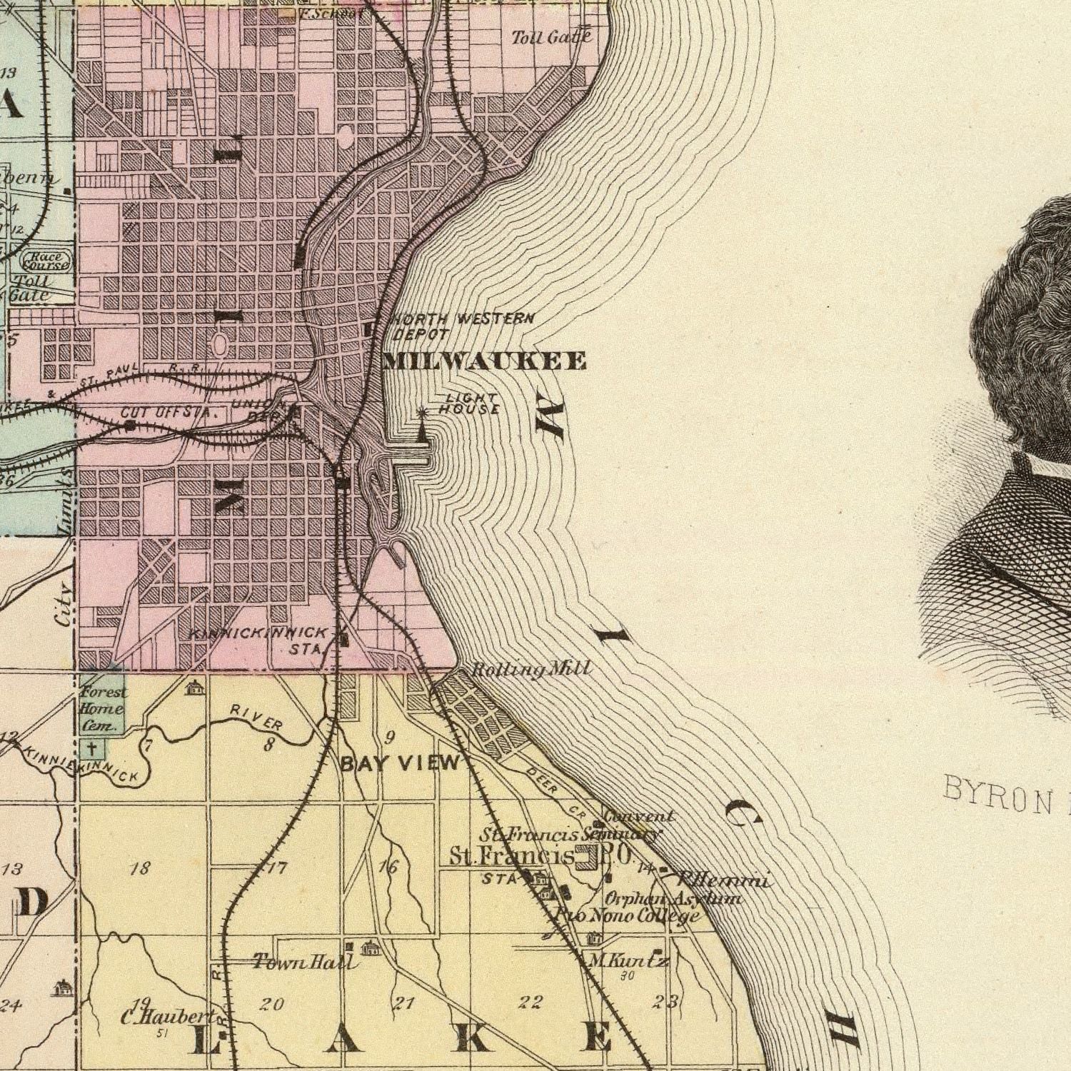 Vintage Map of Milwaukee County, Wisconsin 1878