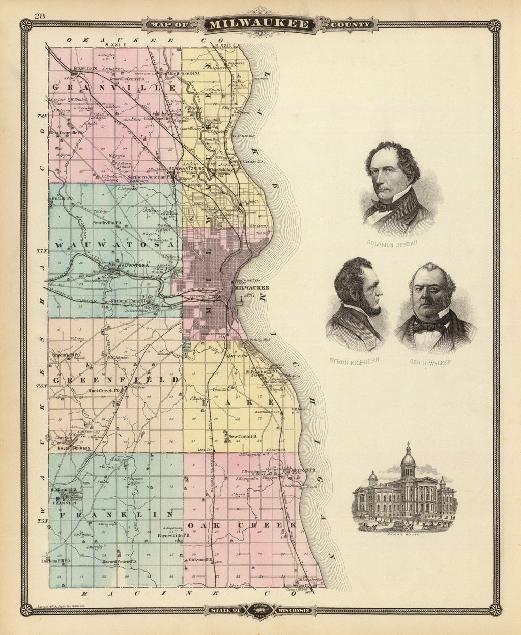 Vintage Map of Milwaukee County, Wisconsin 1878