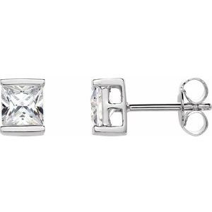 Sterling Silver 5x5 mm Square Imitation White Cubic Zirconia Earrings
