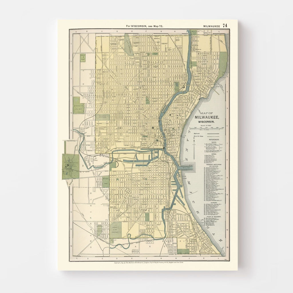 Vintage Map of Milwaukee, Wisconsin 1891