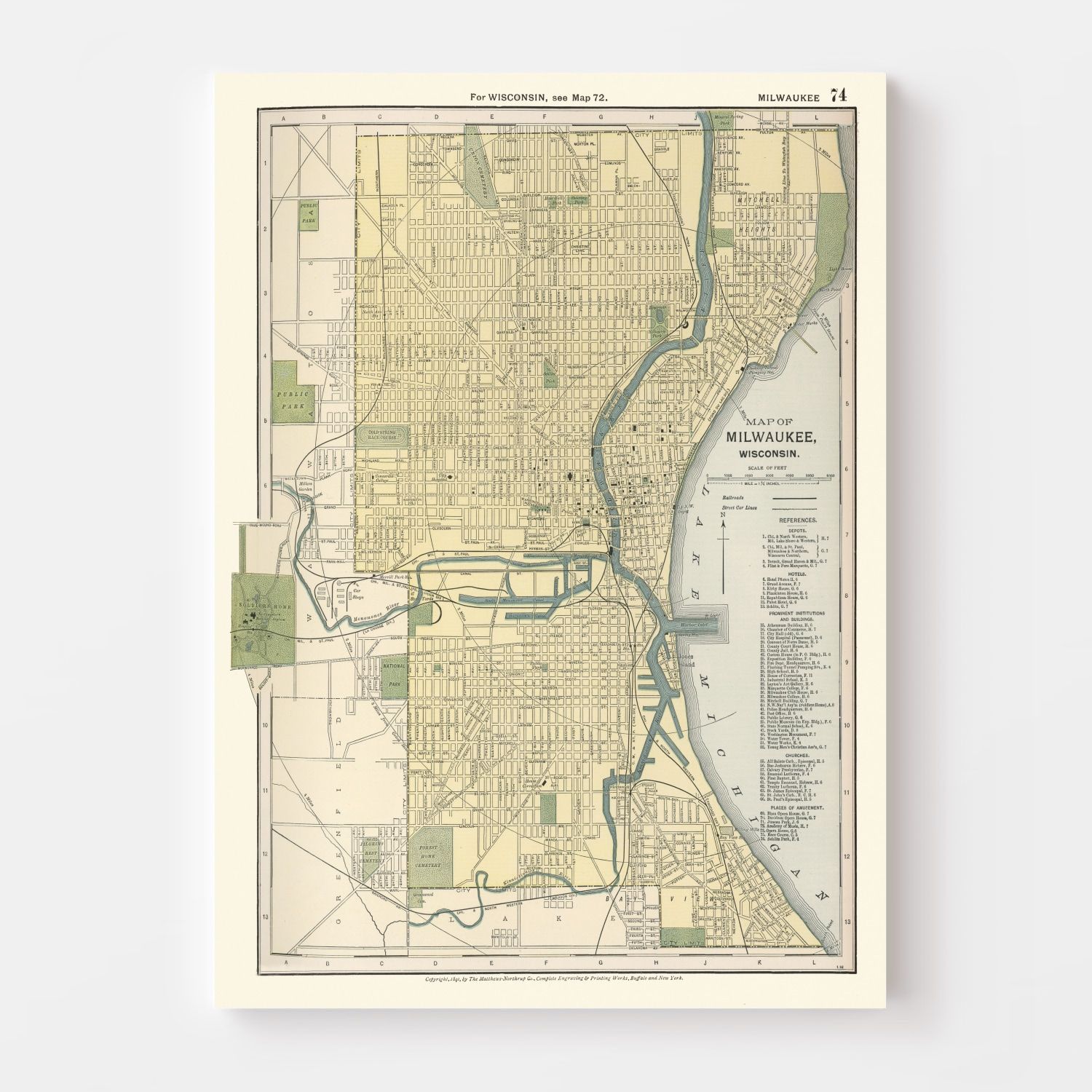 Vintage Map of Milwaukee, Wisconsin 1891