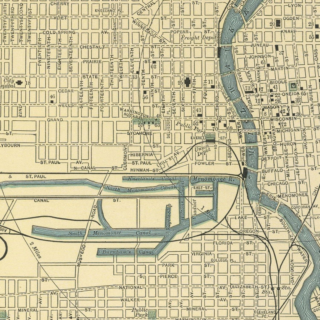 Vintage Map of Milwaukee, Wisconsin 1891