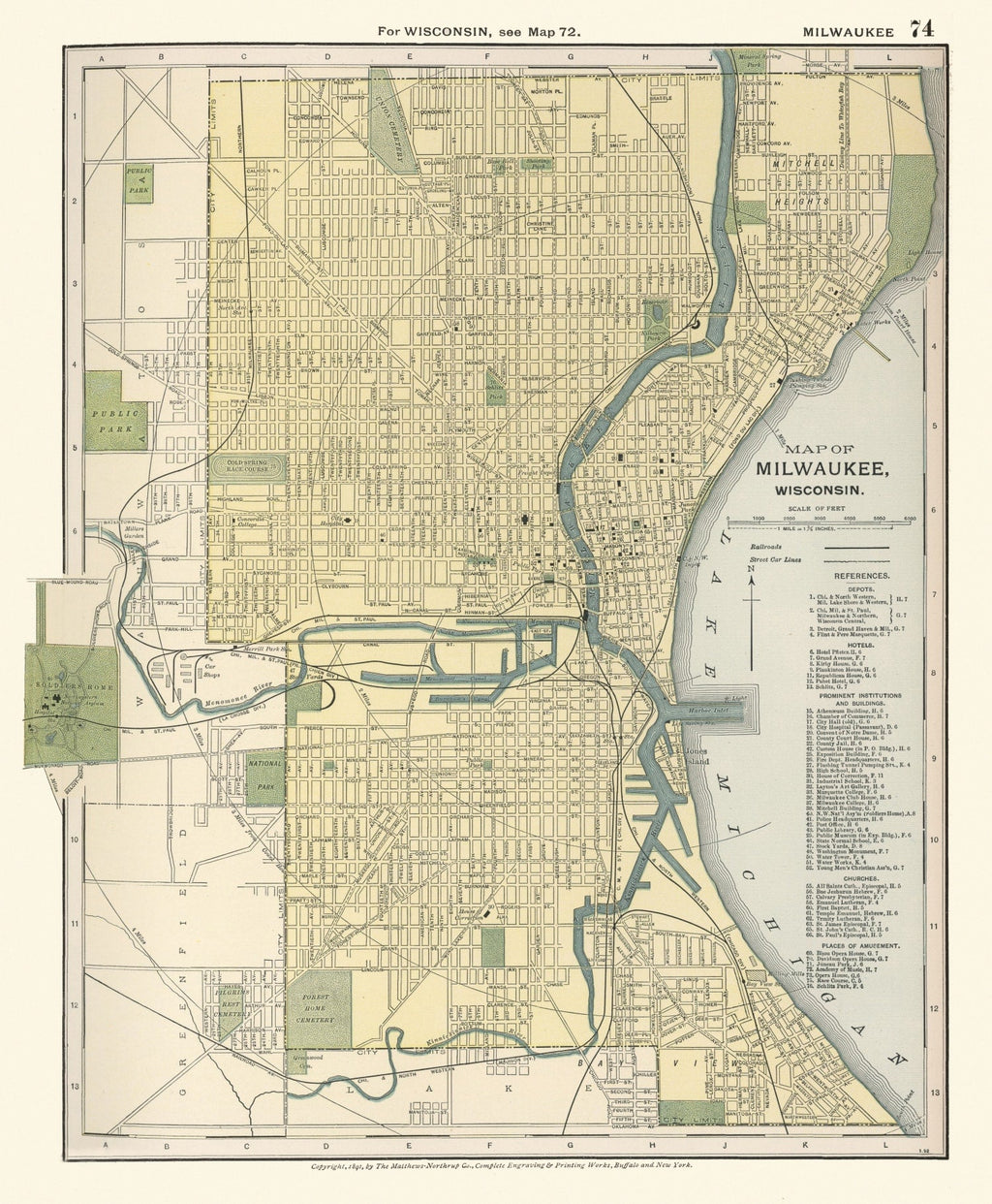Vintage Map of Milwaukee, Wisconsin 1891