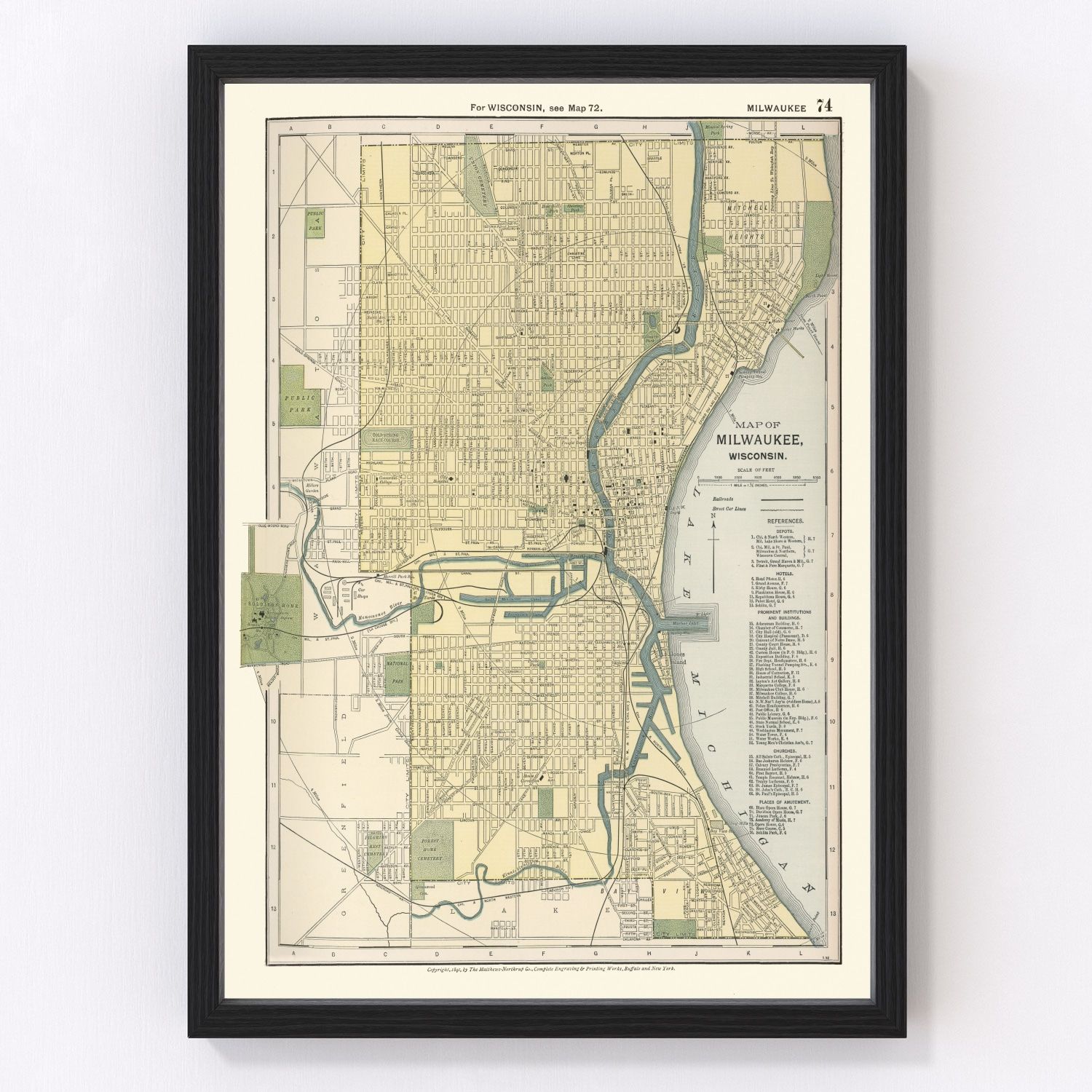 Vintage Map of Milwaukee, Wisconsin 1891