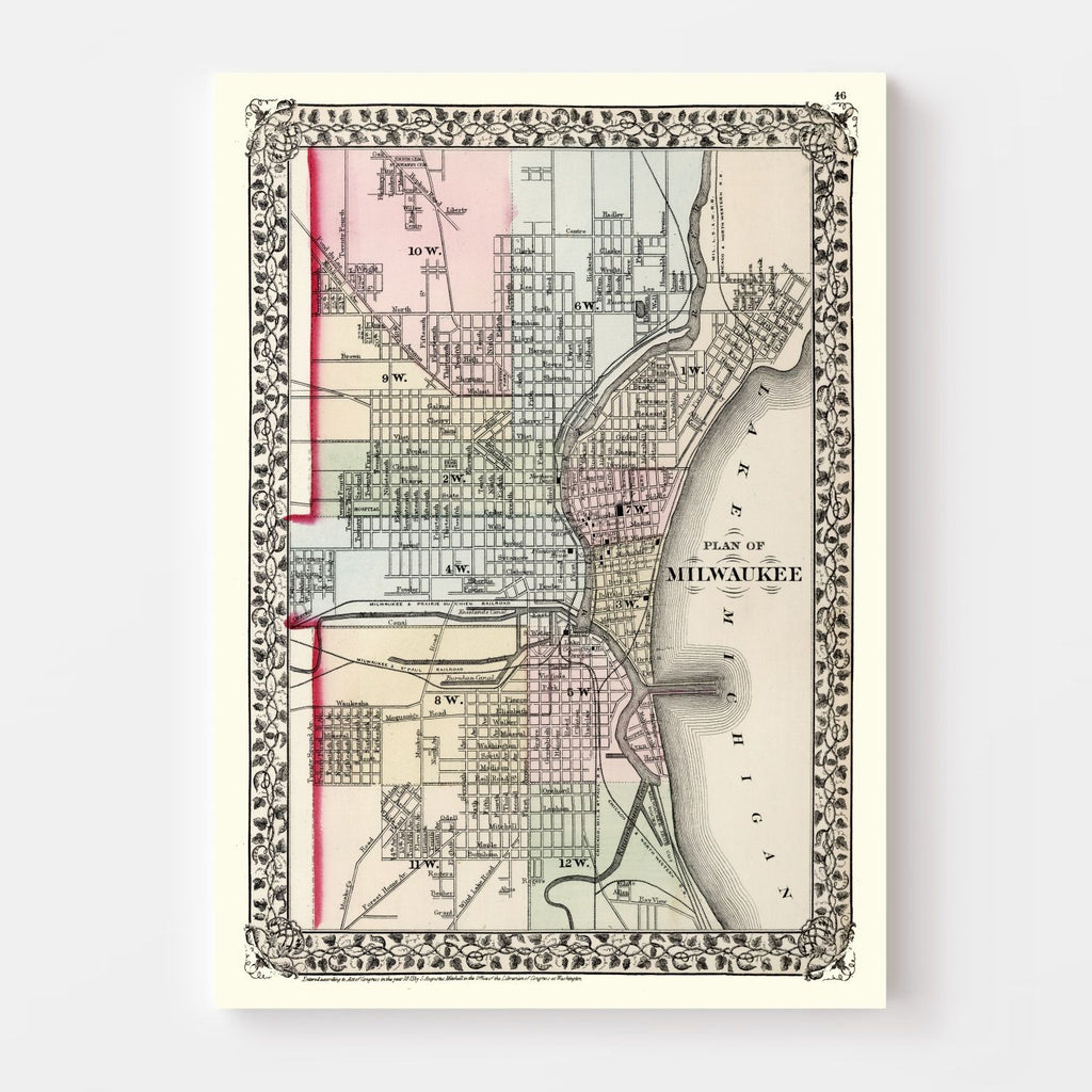 Vintage Map of Milwaukee, Wisconsin 1874