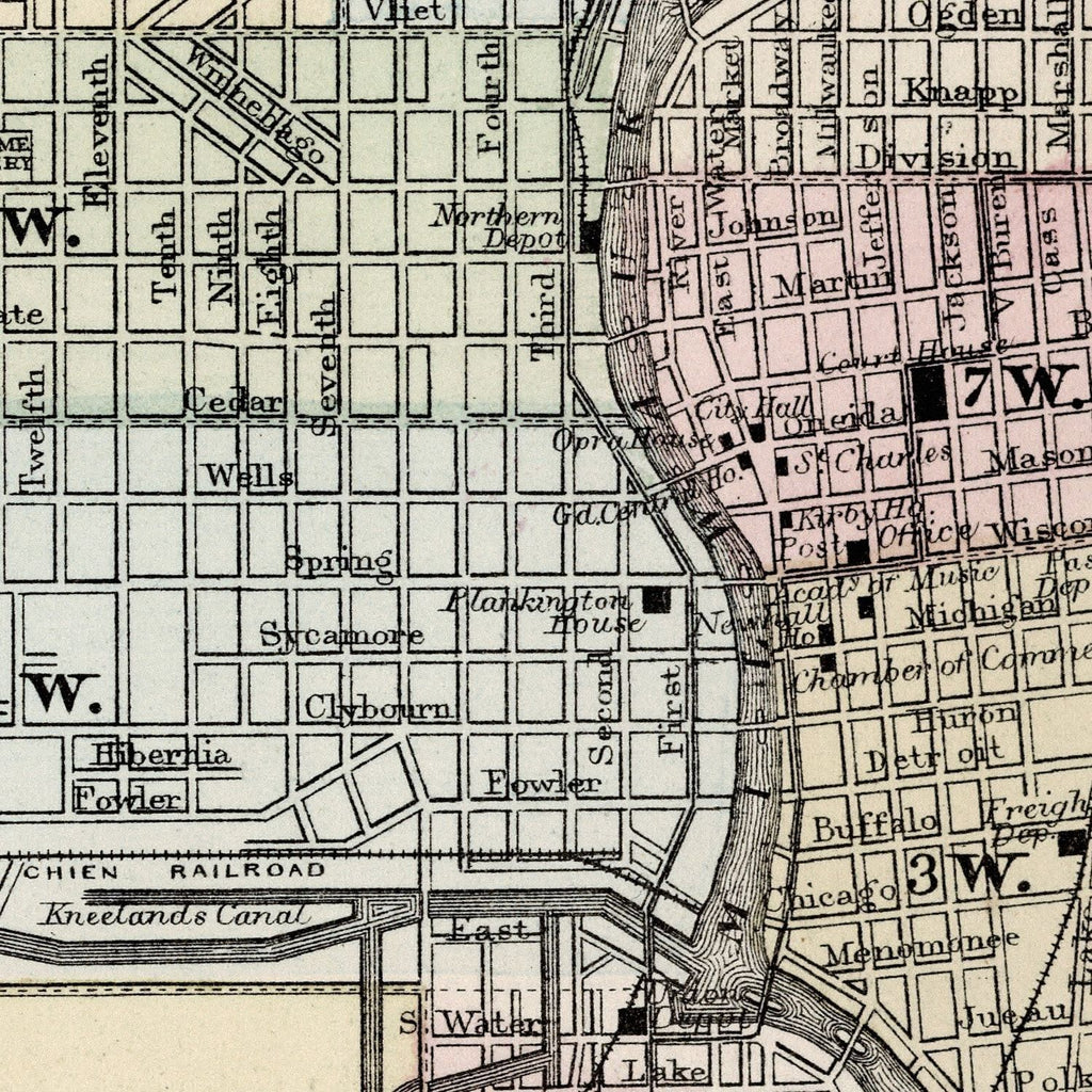 Vintage Map of Milwaukee, Wisconsin 1874