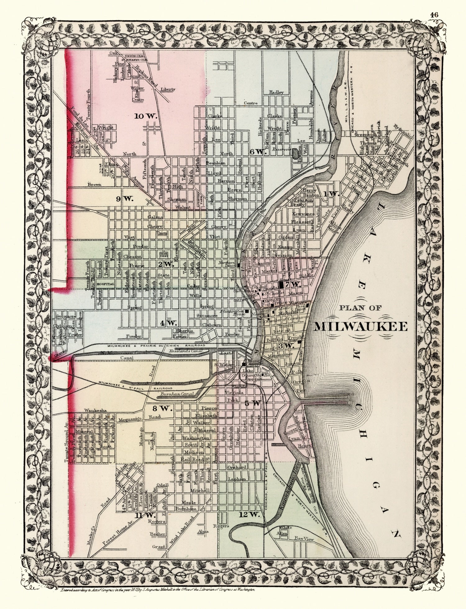 Vintage Map of Milwaukee, Wisconsin 1874