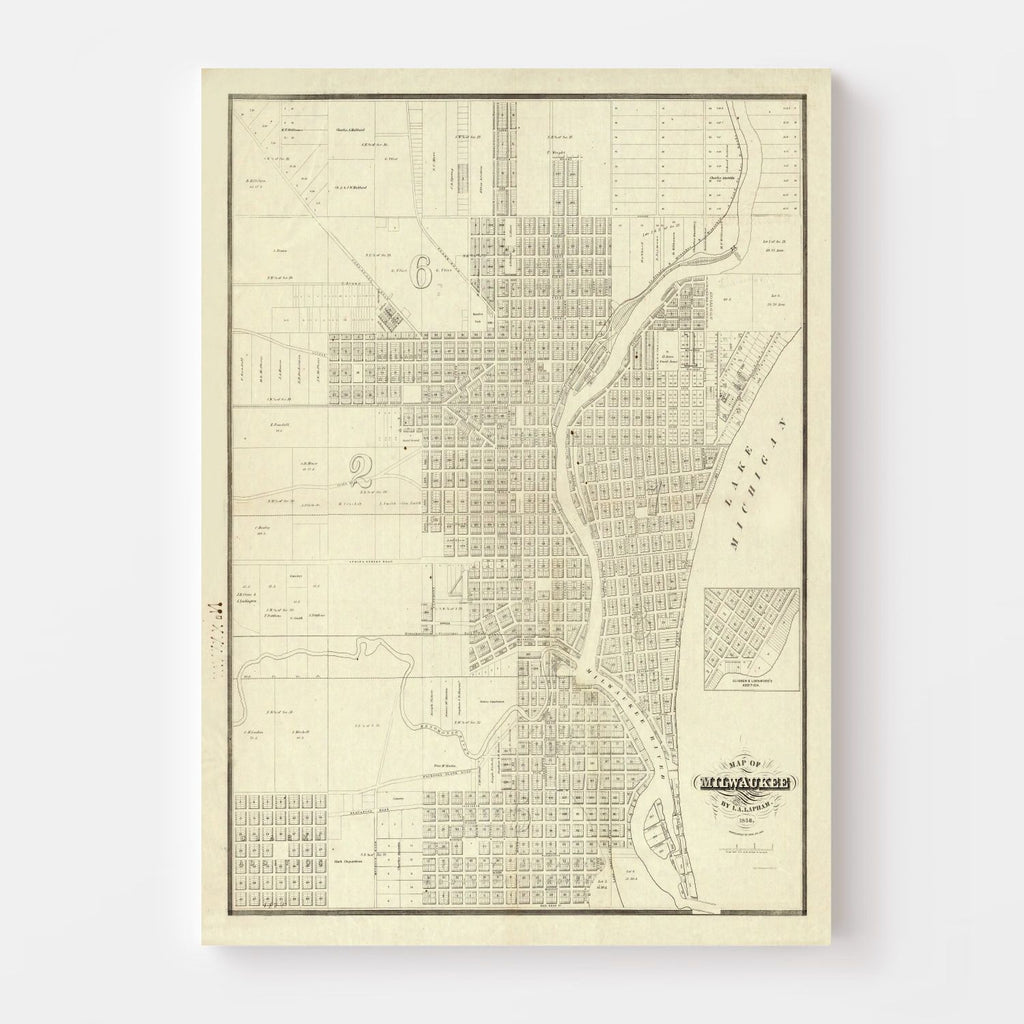 Vintage Map of Milwaukee, Wisconsin 1856