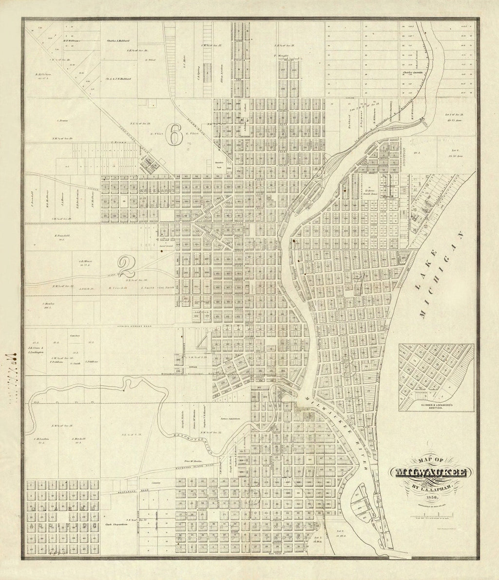 Vintage Map of Milwaukee, Wisconsin 1856