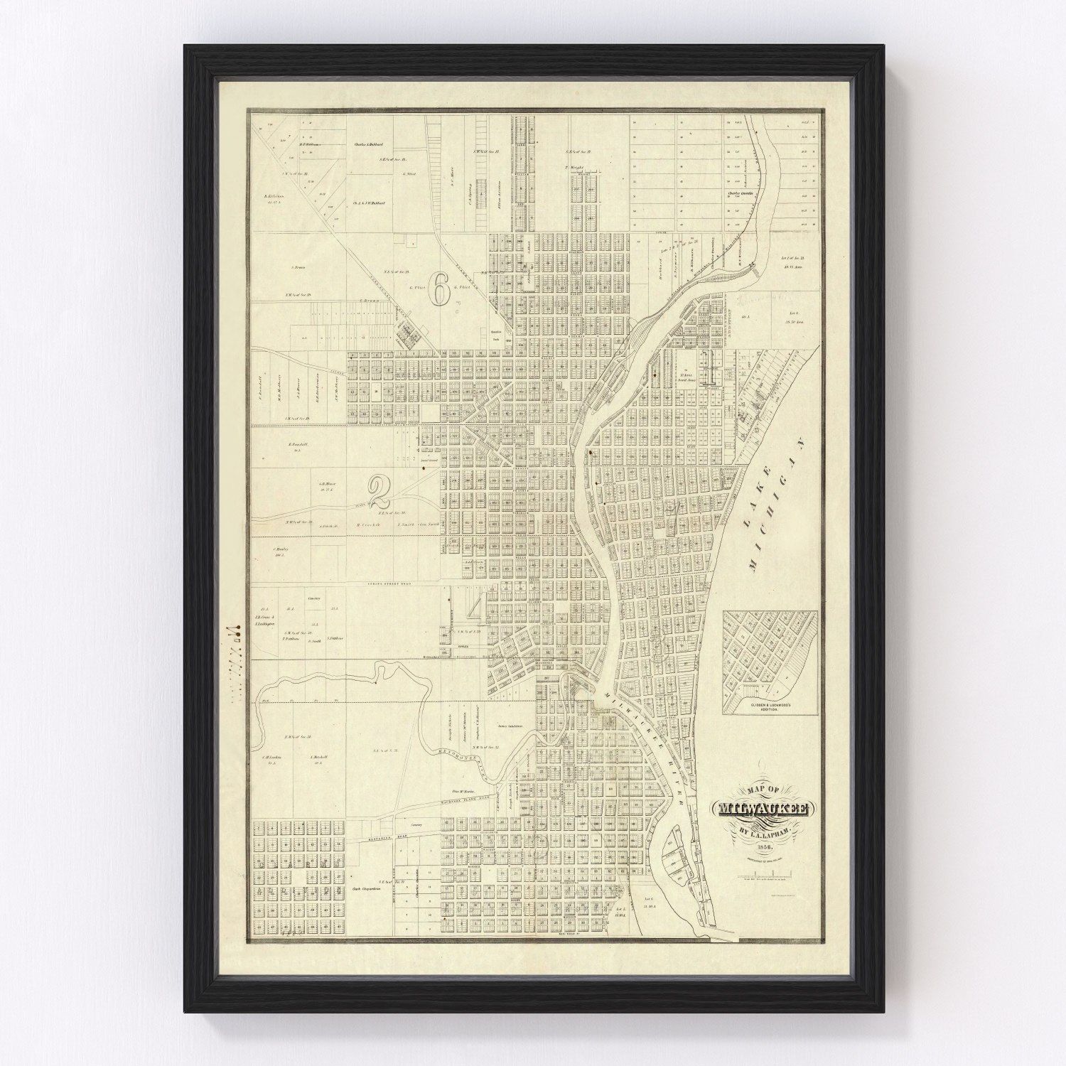 Vintage Map of Milwaukee, Wisconsin 1856
